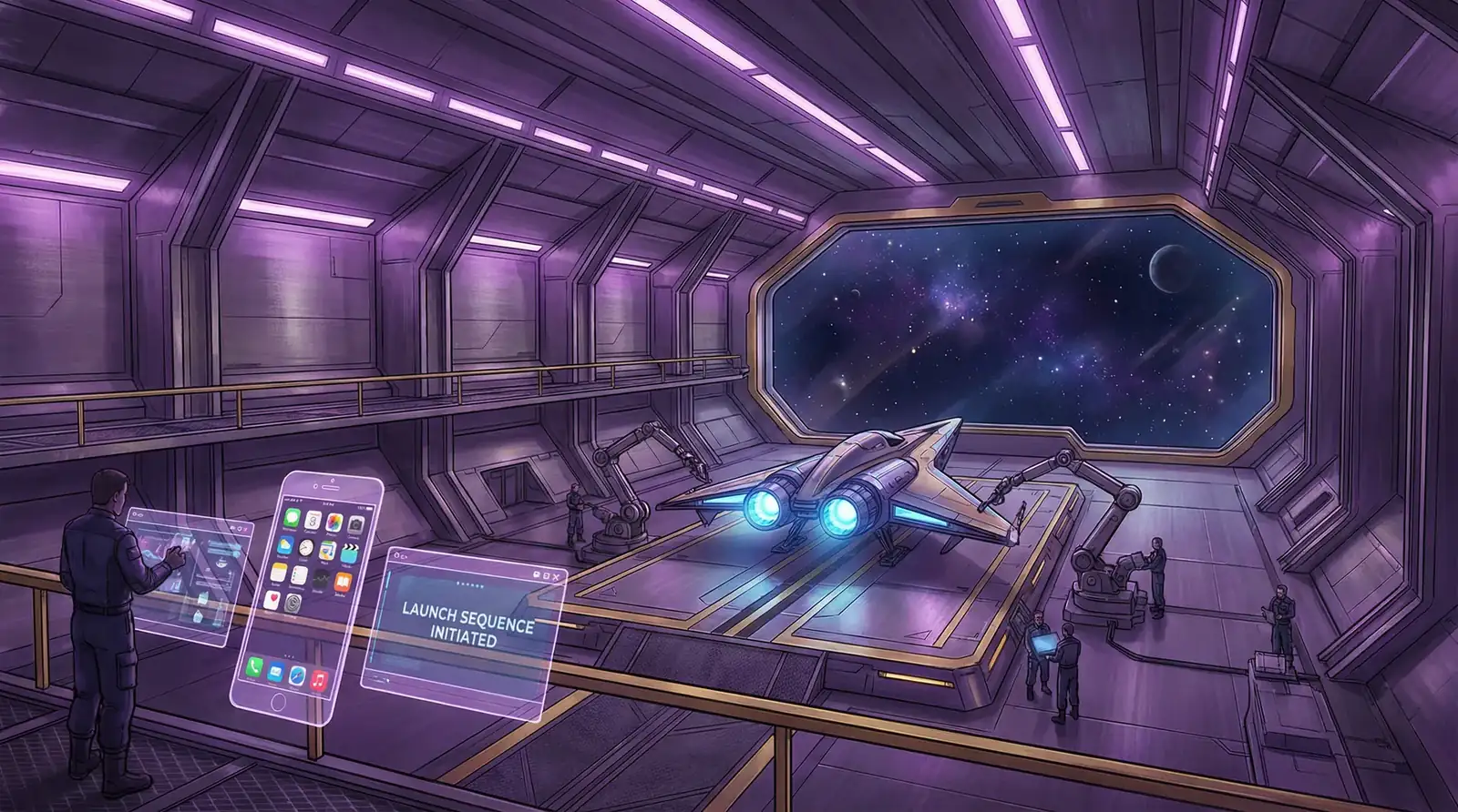 暗网 APP下载 - 太空站机库中待命的星舰